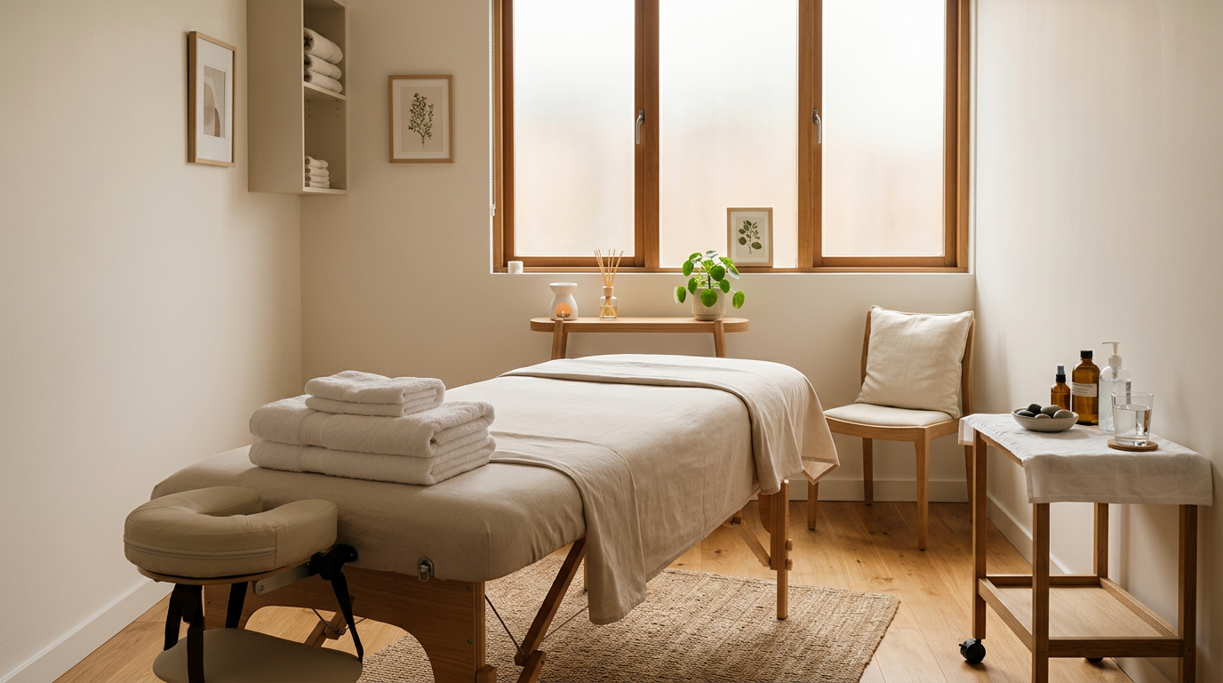 Empty massage therapy treatment room representing a no-show appointment